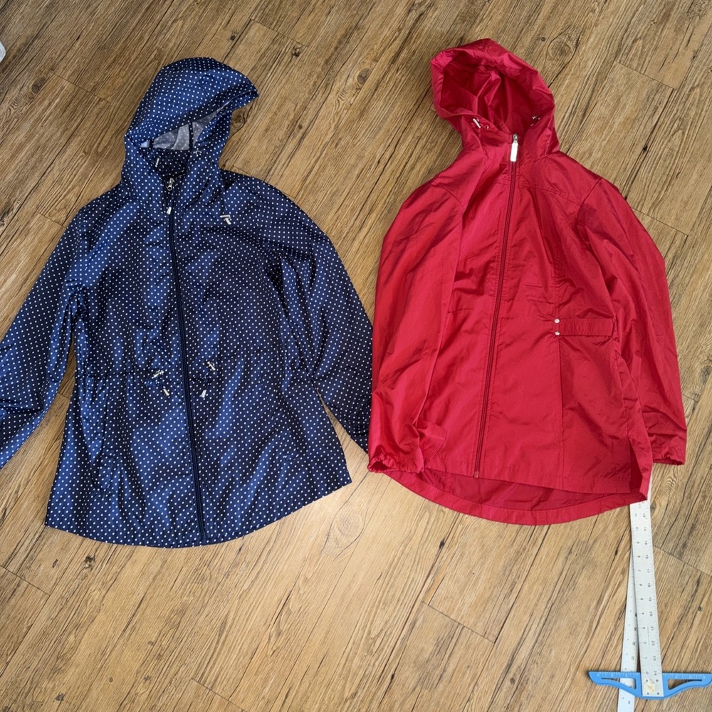 jones new york Coats Womens Size Small Lot Of 2 Red & Blue Polka Dots Hood K